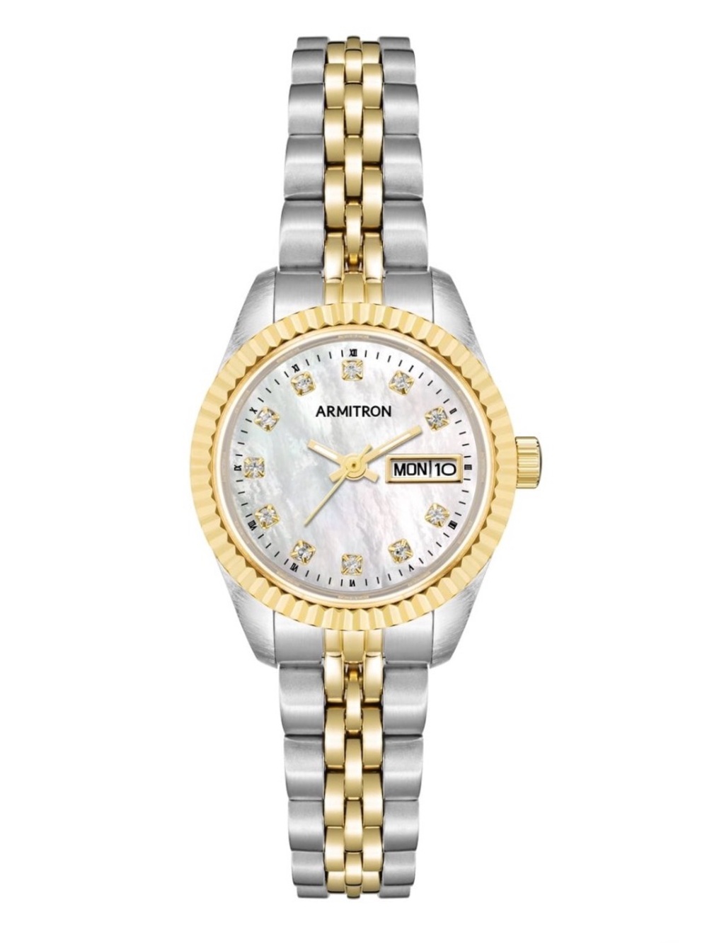 Armitron Two-Tone Gold & Silver Ladies Bracelet Watch with White Dial